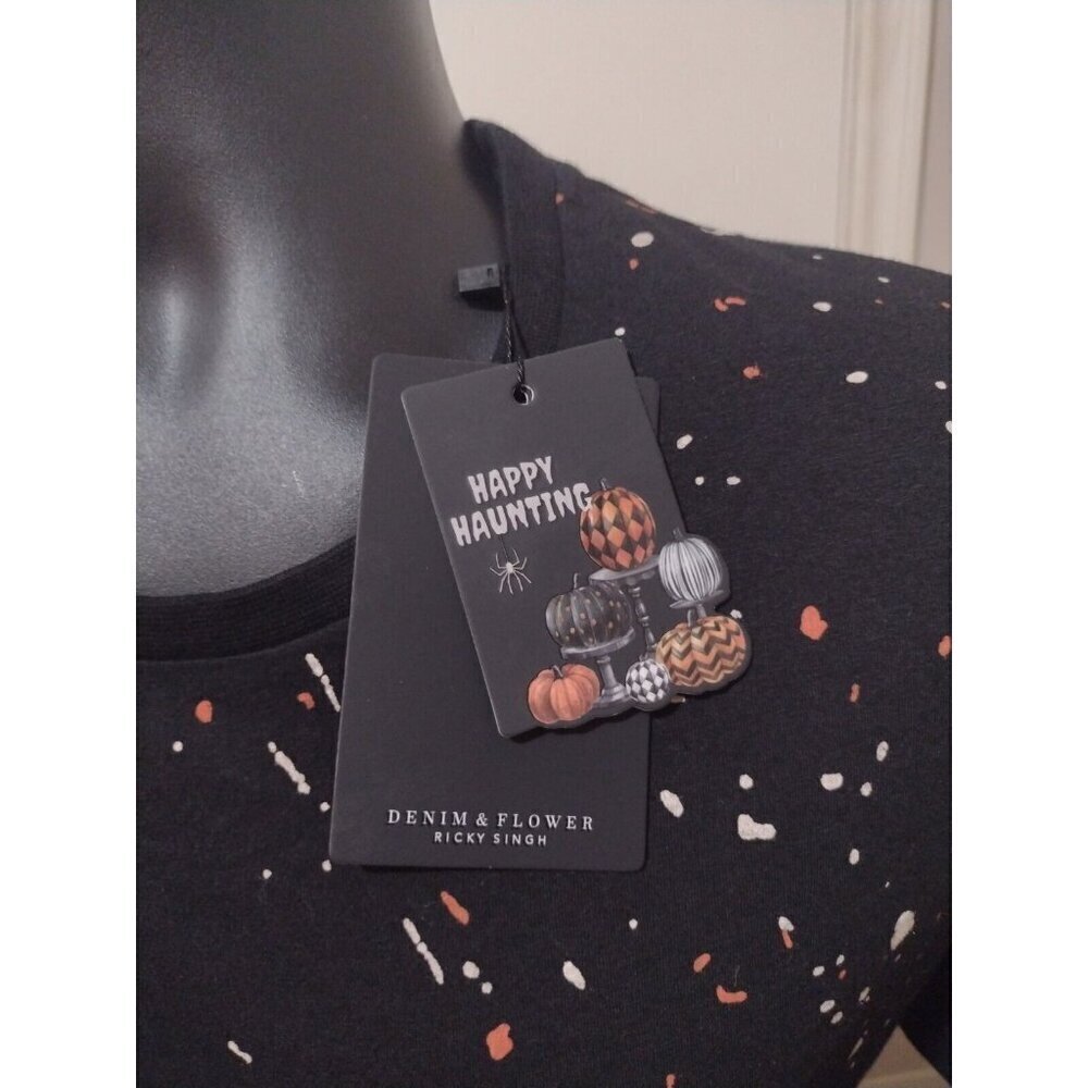 New NWT Women's Denim & Flower Ricky Singh Trick or Treat T-Shirt XL Black - Picture 2 of 10